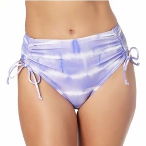 New California Waves Tie Dye Ruched High Waisted Bikini Bottom Purple Size Large